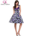 Grace Karin Senhoras mais novo design flor impresso algodão Vintage Pinup vestidos CL008901-9